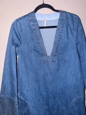 Free People Medium Blue Denim Deep V Tunic thumbnail 2