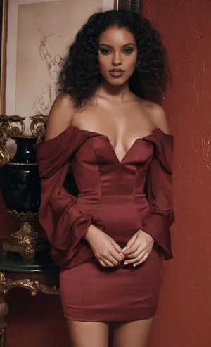 House Of CB 'Olivia' Wine Satin Off Shoulder Dress. Size Large thumbnail 6