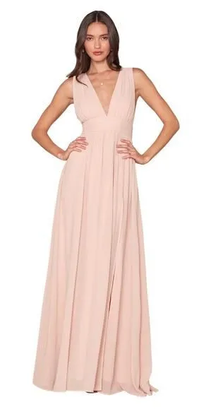 Lulus Heavenly Hues Blush Pink Chiffon Pleated Maxi Dress size X-Large NWT thumbnail 1