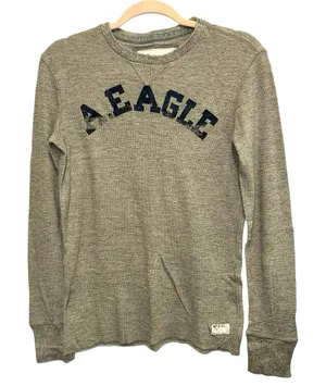 American Eagle Gray Thermal Long Sleeve‎ Shirt Logo Graphic XS thumbnail 1