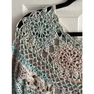 Free People Crochet Knit Sweater Womens Size S Pastel Boho Open Weave Pullover‎ thumbnail 2
