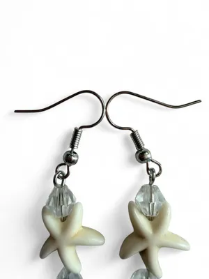 Handmade Silver & Cream Double Starfish Dangle Earrings 🌟🏝️ thumbnail 6