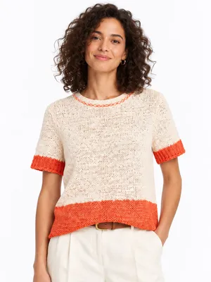 Zara Cream Coral Orange Open Knit Short Sleeve Top Size S thumbnail 3