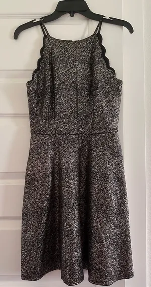I.N. San Francisco Black and Gold Metallic Scalloped Halter Mini Dress thumbnail 1