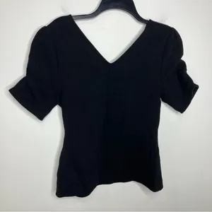 White‎ House Black Market black b-neck blouse rouched sleeve women’s size medium thumbnail 6
