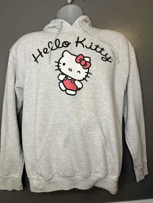Hello Kitty Hoodie Sweatshirt Womens Small Gray Graphic Pullover Fleece Kawaii thumbnail 1