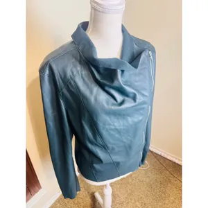 BlankNYC Womens Vegan Leather Asymmetrical Zip Jacket Moto biker Dark Green L thumbnail 3