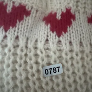 Womens Cream Red Heart Chunky Knit Mock Neck Sweater Pullover Small 0787 thumbnail 7