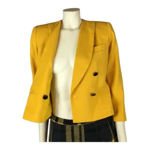 Vintage PETITE SOPHISTICATE yellow double breasted power blazer size 2 thumbnail 10