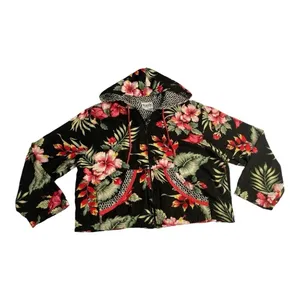 VTG Vanity Tropical Floral Beaded Shell Lightweight Zip Hoodie Jacket Size L thumbnail 7