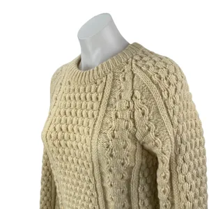 Arans Women's Cream Cable Knit Crew Neck Raglan Sleeve Fisherman Sweater Top S thumbnail 3