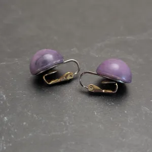 Vintage Clip On Earrings 5/8" Domed Circle Muted Marbled Purple Retro thumbnail 7