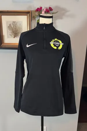 Nike Womens Dri-FIT 1/4 Zip Pullover Black Nirvana 360 Graphic Small thumbnail 1