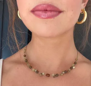 Brandy Melville Beautiful Lia Sophia metal stone beaded brown necklace thumbnail 1