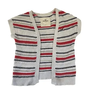 Hollister Open Front Knit Short Sleeve Striped‎ Cardigan Sweater Large thumbnail 1