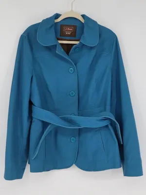 L.L.Bean Cumberland Jacket Women’s Mediim Regular Teal Blue Belted Cotton Trench thumbnail 1