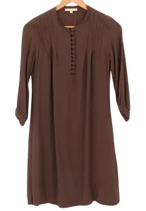 Sandro Pleated Button Shift Dress Size US 4 Brown Parisian Pockets‎ Minimalist thumbnail 1