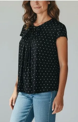 Worthington black/white floral print pleated blouse dressy business casual XL thumbnail 1