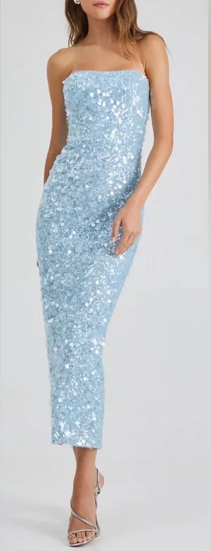 NEW HELSI Leslie Sequin ICY BLUE Column Gown Sz S thumbnail 1