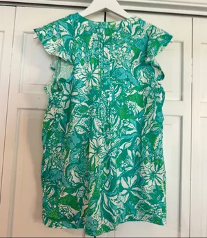 Lilly Pulitzer NWT botanical green ruffled top size small thumbnail 5