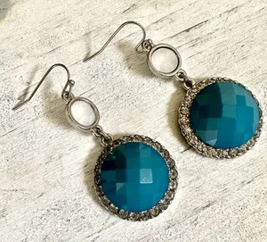 Blue rhinestone silver tone drop earrings thumbnail 1