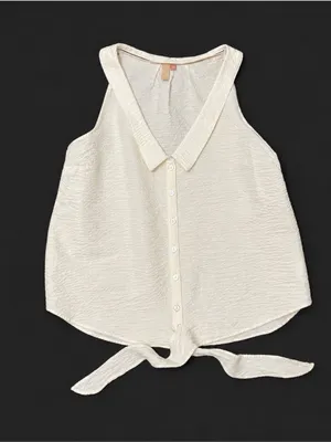 PILCRO TIE-FRONT, BUTTON DOWN FRONT, CREAM BLOUSE. LARGE thumbnail 1