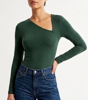 Abercrombie & Fitch Bodysuit Womens XS Emerald Green Stretch Casual Long Sleeve thumbnail 1