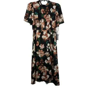Julia Jordan Size 12 Dark Floral Midi Dress Short Sleeve Fall Wedding Guest Chic thumbnail 3