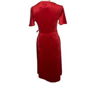 Marine Layer Viola Velour Wrap Dress - Red Dhalia XS thumbnail 4