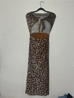 SHEIN Brown Leopard Print Strapless Maxi Dress thumbnail 3