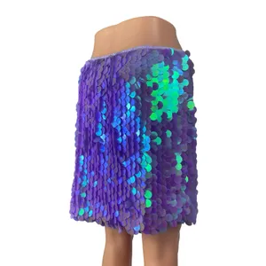 Women's Purple Sequin Sparkly Shimmer Party Rave Straight Mini Skirt Size XL thumbnail 3