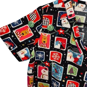 UA Flex 2 Christmas Holiday Festive Stamp Sticker Stretch Medical Scrubs Top thumbnail 2