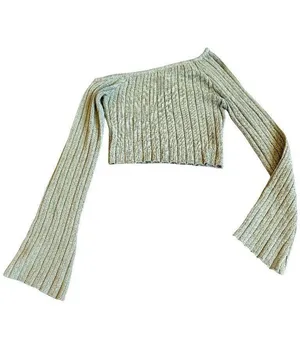 Princess Polly Green Ribbed Off-Shoulder Sweater Pullover Stretch Ribbed Size 4 thumbnail 1