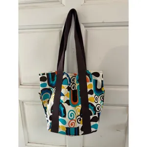 VTG Roxy Vibrant Multicolor Abstract Geometric Canvas Hook Loop Closure Tote Bag thumbnail 4