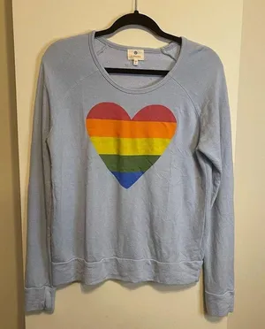 Sundry Baby Blue French Terry Rainbow Heart Crew Neck Sweatshirt NEW WITHOUT TAG thumbnail 1