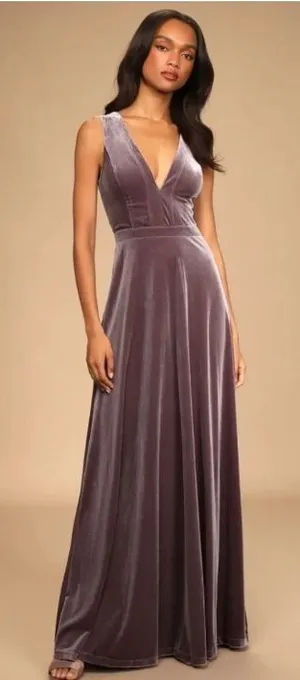 Lulus Mauve Velvet V-Neck Sleeveless Maxi Dress Size M Formal Gown thumbnail 1