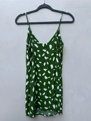 Reformation Ventura Mini Slip Dress Green White Abstract Spot Print Small thumbnail 2