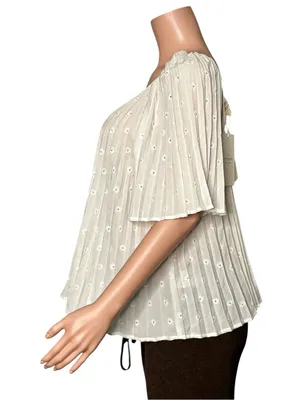 SÉZANE Romy Embroidered Pleated Blouse, Navy, FR46/US14 thumbnail 5