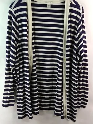 Coldwater Creek 2X Navy Creme Stripe Cardigan thumbnail 2
