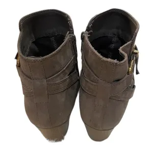 Beige Tan Heeled Booties Buckle Design Women’s Shoe Size 10 Suede Boots! thumbnail 4