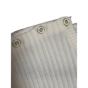 J.McLaughlin‎ Womens Ivory Ribbed Shoulder Button Cotton Modal Sweater Large thumbnail 5