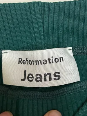 Reformation Deep Green Ribbed Wide-Leg Pants thumbnail 4