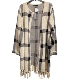 Adrienne Vittadini 3X Open Fringe Cardigan Long Sleeve Oatmeal Duster Sweater‎ thumbnail 2