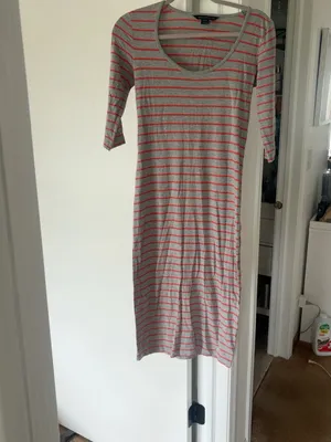 French Connection Gray Coral Stripe Cotton Midi Dress Size 6 thumbnail 2