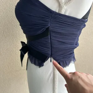 By Anthropologie Navy and Black Strappy Grunge Tank Top Tied Gathered Size XXS thumbnail 7