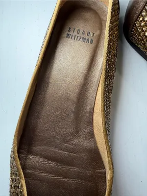 Stuart Weitzman Gold Sequin Ballet Flats with Bow thumbnail 3