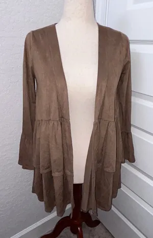 Prominent Fox Boutique Open Front Ruffle Bell Sleeve Boho Western Cardigan Top Size S thumbnail 1