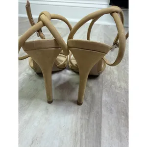 Schutz Rachel Nubuck Sandal Heels Size 7.5 Nude Tan Neutral thumbnail 3