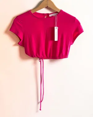 Olivaceous Hot Pink Open Back Tie‎ Crop Top Short Sleeve Crew Neck Small NWT thumbnail 1