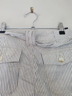 American Eagle Cotton Cream and Blue Striped Shorts with Tie Waist thumbnail 7